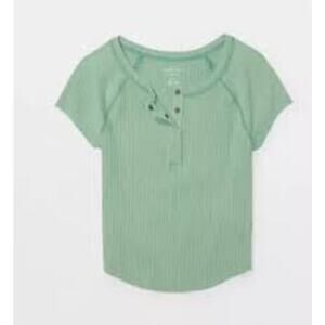AMERICAN EAGLE Hey Baby Cropped Henley Tee Size Medium M  Green